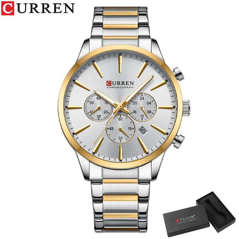 CURREN Quartz Watches  New  Stainless Steel Strap with Luminous Hands Chronograph