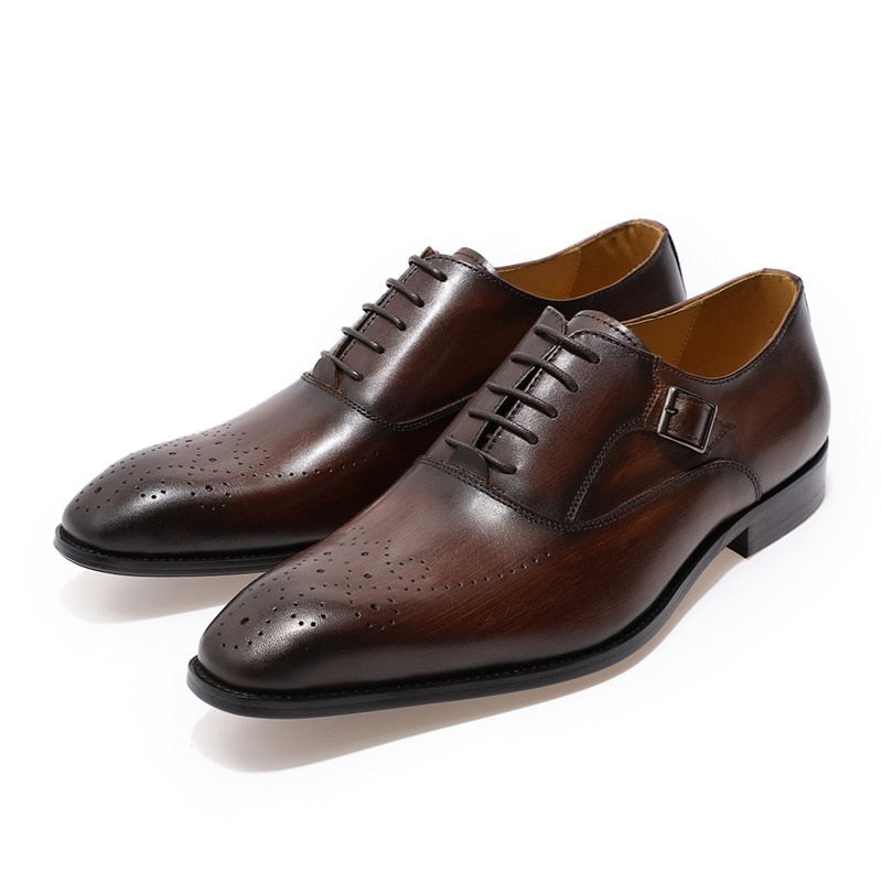 ParGrace Genuine Leather Oxford Shoes Buckle Lace-Up