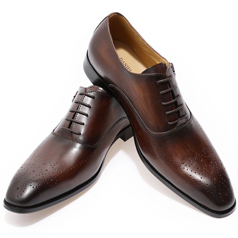 ParGrace Genuine Leather Oxford Shoes Buckle Lace-Up