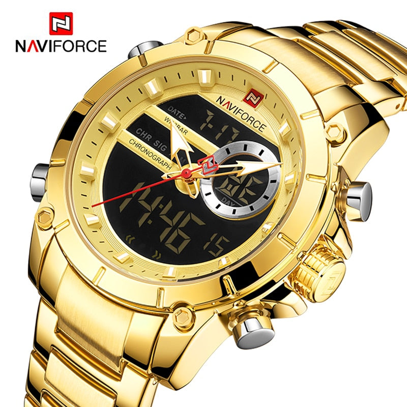 NAVIFORCE Luxury Original Sports Wrist Watch Quartz Steel Waterproof Dual Display