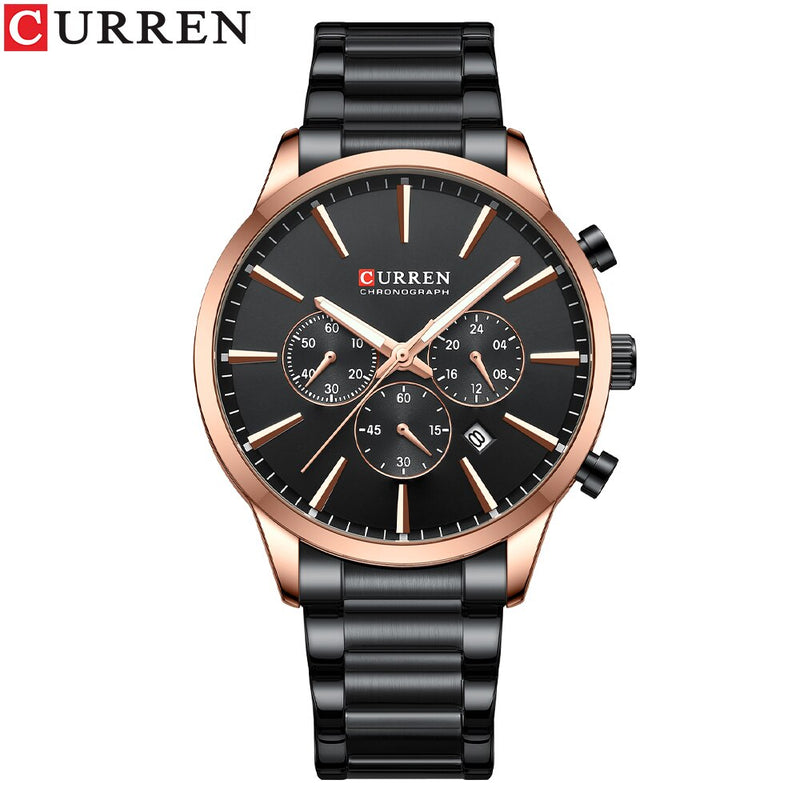 CURREN Quartz Watches  New  Stainless Steel Strap with Luminous Hands Chronograph