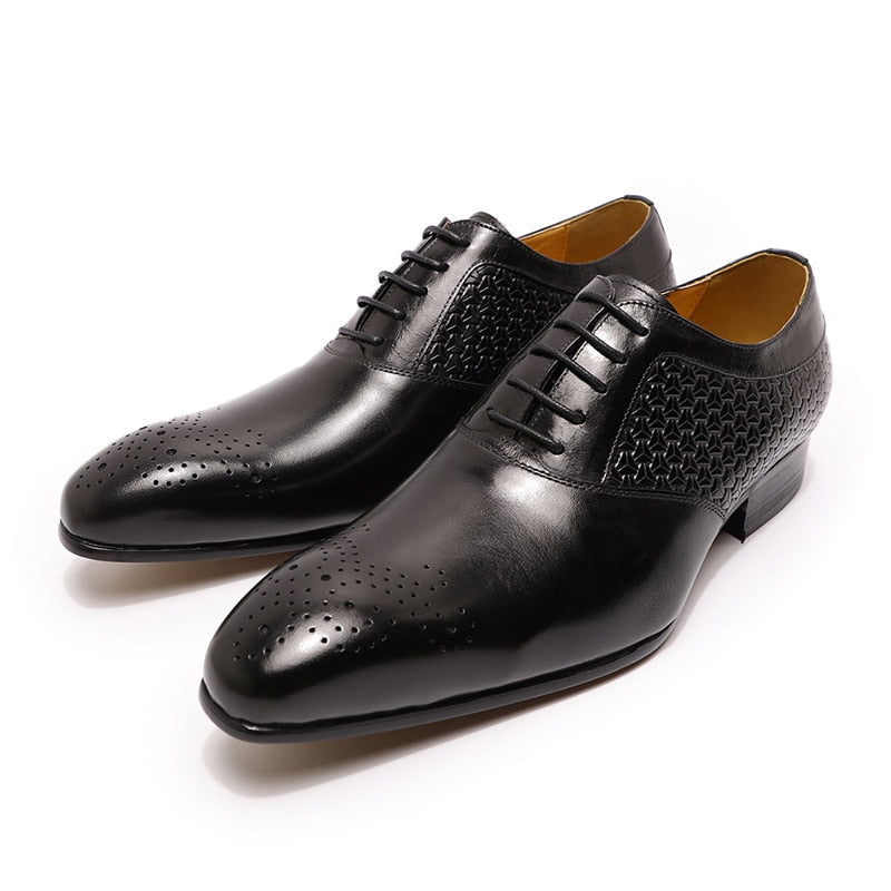 ParGrace Luxury  Genuine Leather Prints Oxford Shoes