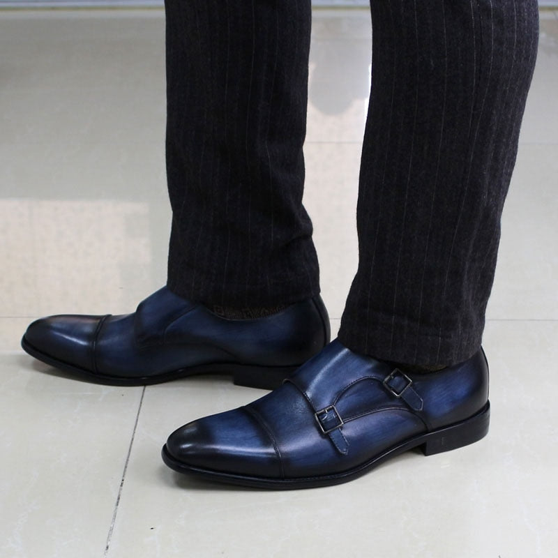 ParGrace Double Buckle & Comfortable Monk Strap Genuine Leather