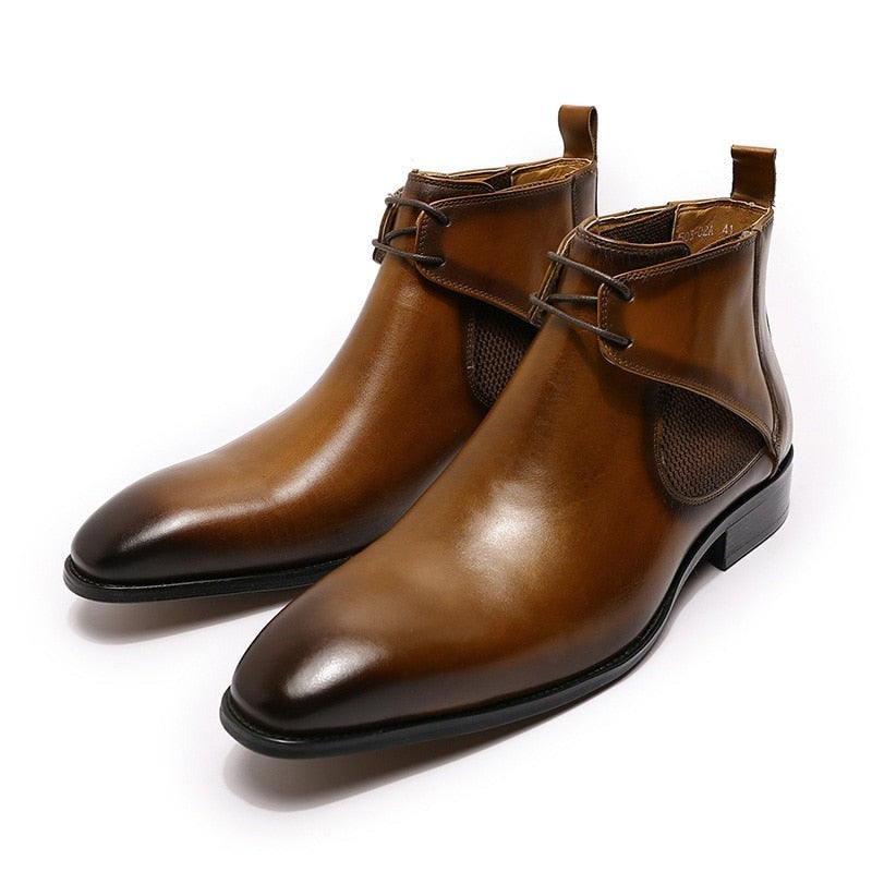 ParGrace Luxury Design Ankle Boots Lace-up Genuine Leather