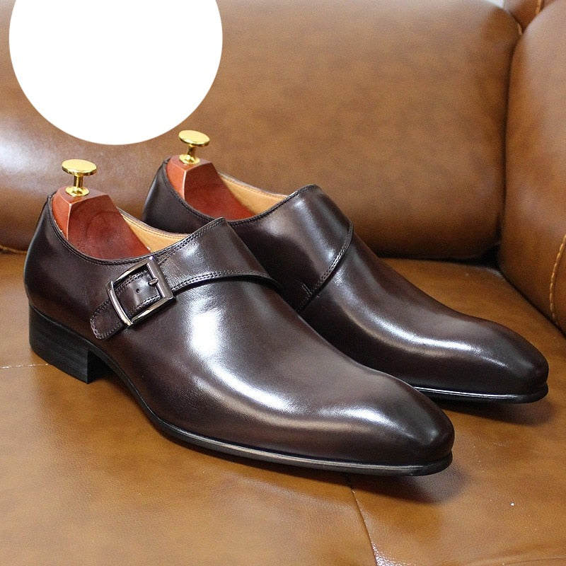 ParGrace  Classic Genuine Leather Buckle Monk Strap