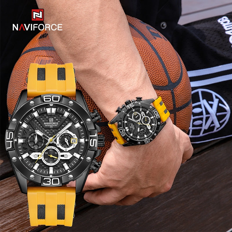 ParGrace Luxury  Silicone Strap Waterproof Sport Chronograph Quartz WristWatch Clock With Date