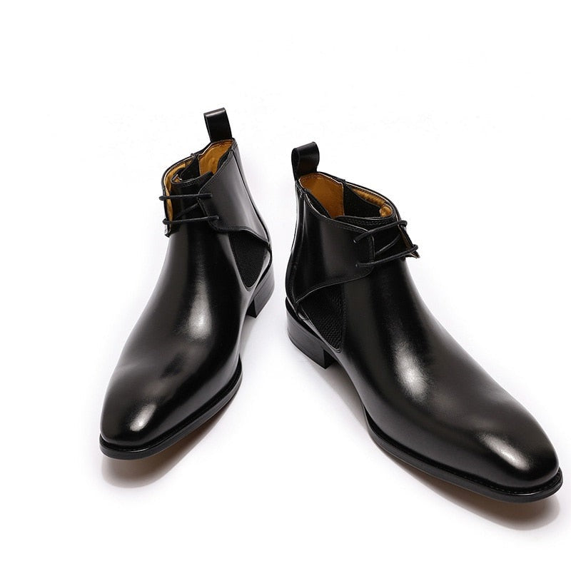 ParGrace Luxury Design Ankle Boots Lace-up Genuine Leather