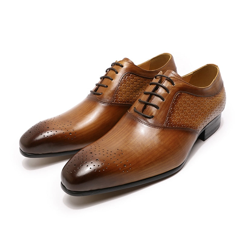 ParGrace Luxury  Genuine Leather Prints Oxford Shoes