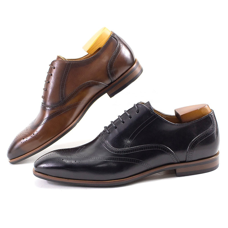 ParGrace Wingtip Oxford Genuine Leather Dress Shoes Handmade Lace Up