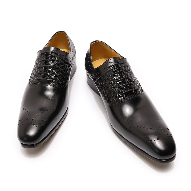 Italian Luxury  Oxford Leather Shoes  Lace Up Pointed  Office Business Formal Shoes
