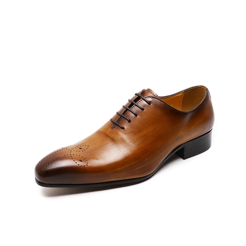 ParGrace Oxfords Leather Men Shoes Whole Cut Fashion Casual Pointed Toe