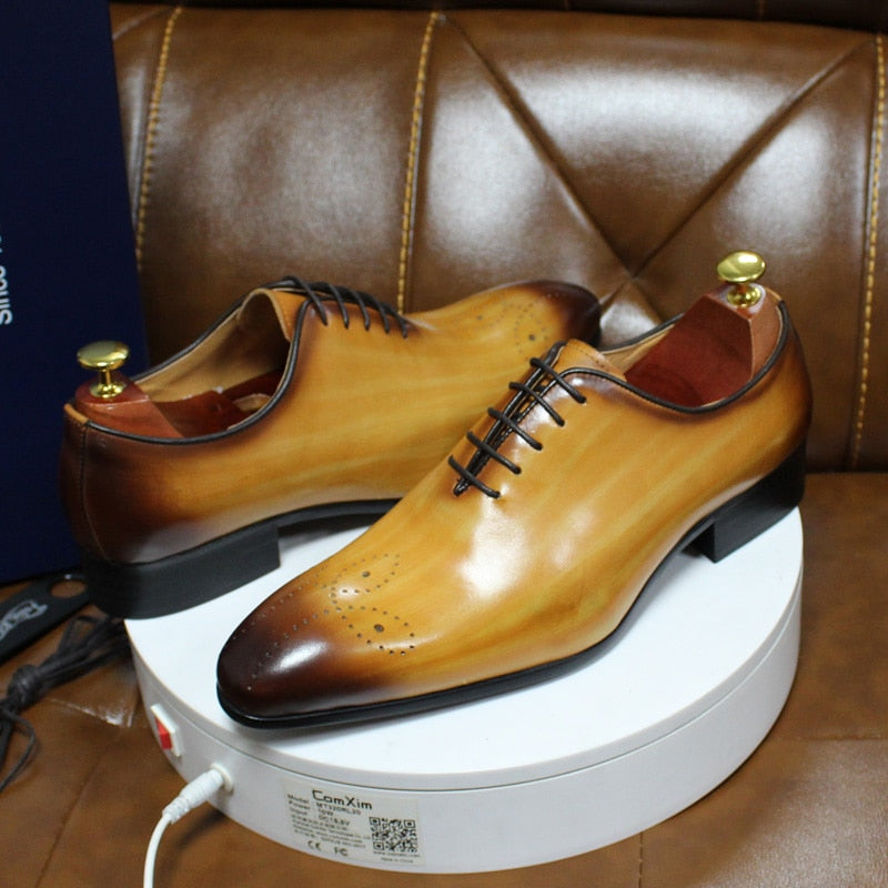 ParGrace Oxfords Leather Men Shoes Whole Cut Fashion Casual Pointed Toe