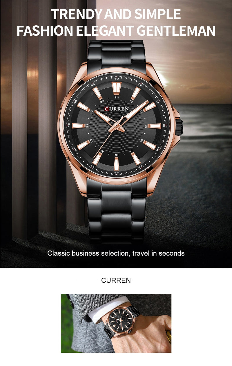 CURREN Classic Simple Stainless Steel Quartz Wrist watches with Luminous Hands