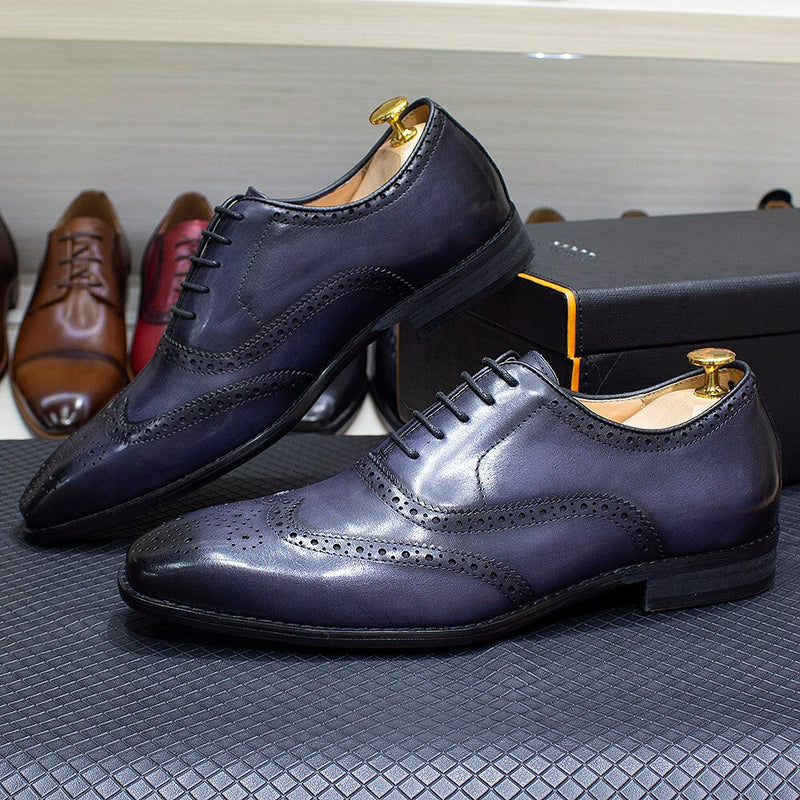 ParGrace Genuine Calfskin Leather Handmade Wingtip Oxford