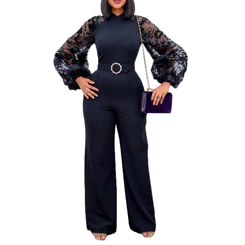 ParGrace Elegant Jumpsuits for Women Lantern Sleeve High Waisted