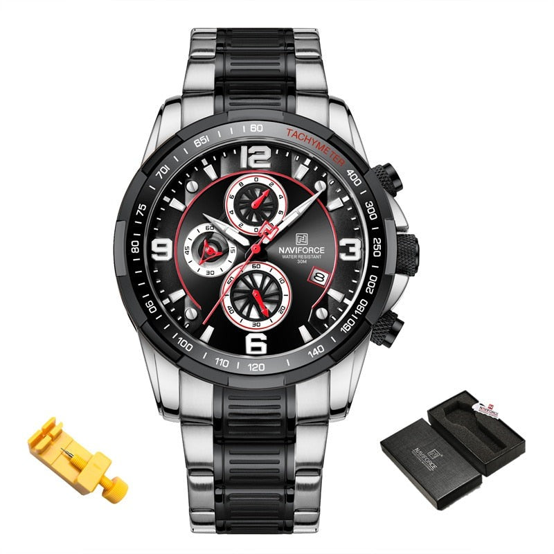 NAVIFORCE Quartz Chronograph Dial Stainless Steel Watch 3Bar Water Resistant