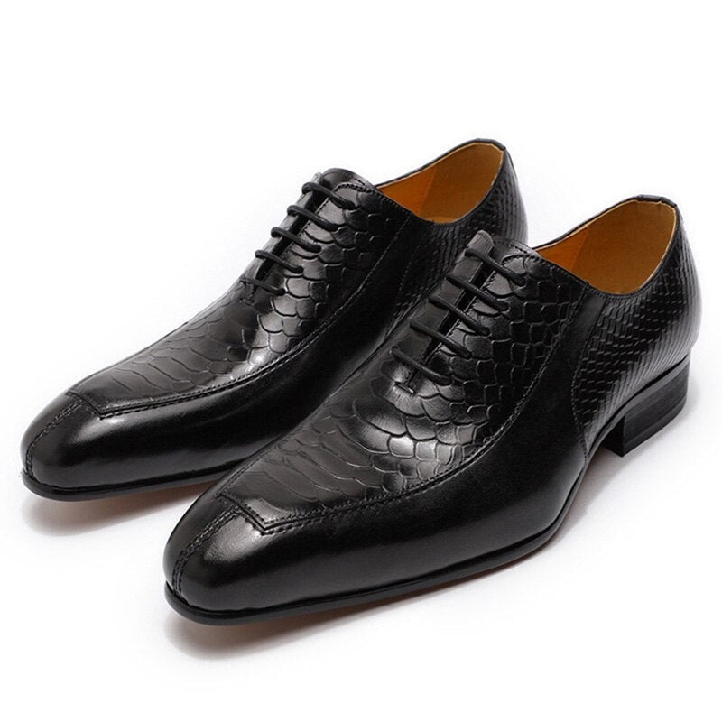 Luxury Man Genuine Leather Shoes Snake Skin Prints Formal Black Blue Lace Up