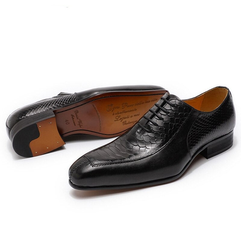 Luxury Man Genuine Leather Shoes Snake Skin Prints Formal Black Blue Lace Up