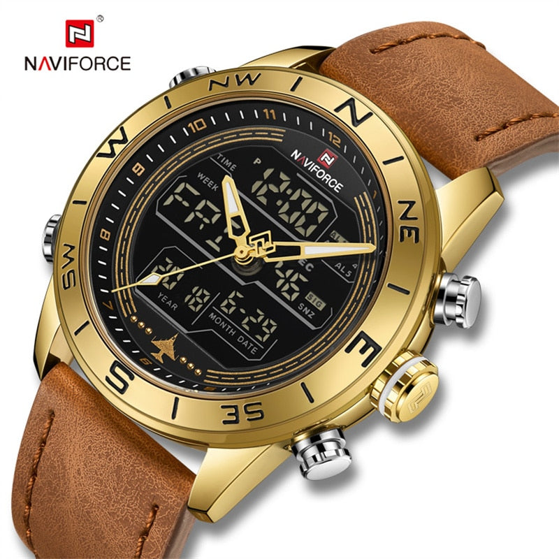 NAVIFORCE  Army Military Watch Digital Leather Sport waterproof  Quartz