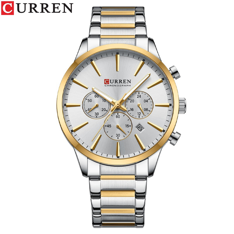 CURREN Quartz Watches  New  Stainless Steel Strap with Luminous Hands Chronograph