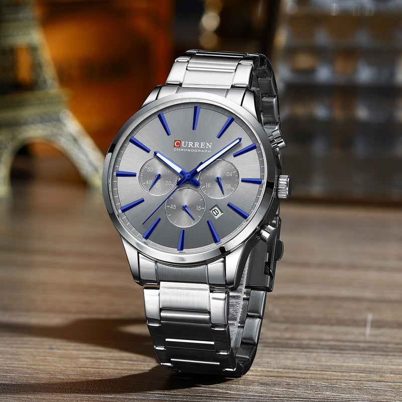 CURREN Quartz Watches  New  Stainless Steel Strap with Luminous Hands Chronograph
