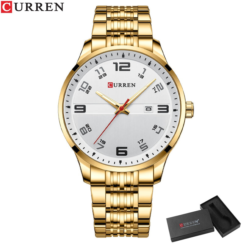 CURREN Auto Date Clock with Luminous  Watches Stainless Steel Quartz Wrsitwatches