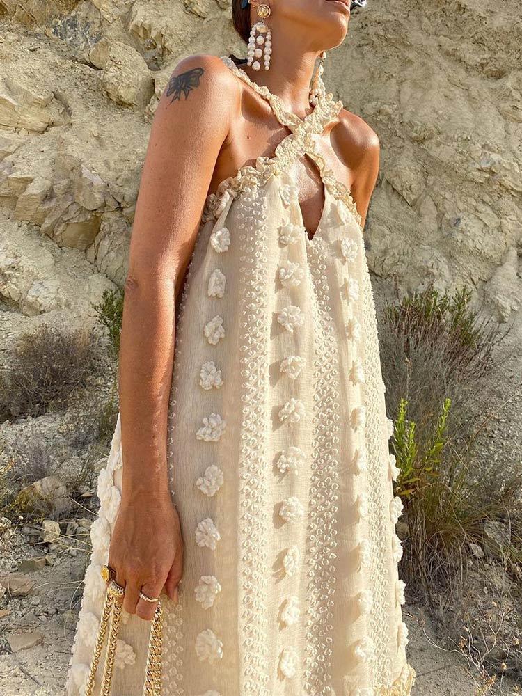 ParGrace Sleeveless Halter Maxi Summer Dress For Women Fashion