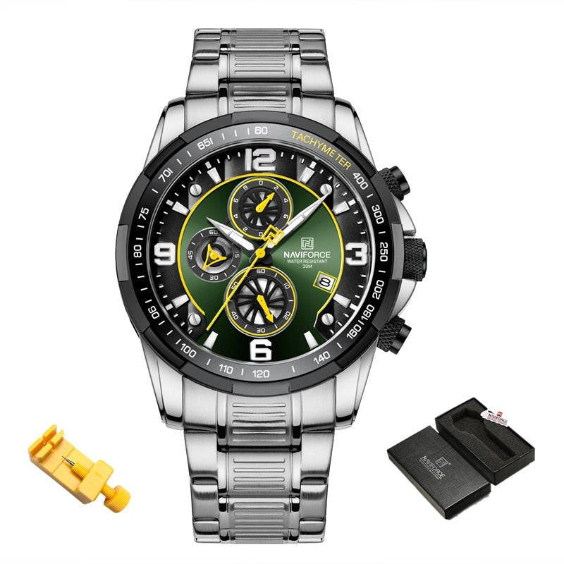 NAVIFORCE Quartz Chronograph Dial Stainless Steel Watch 3Bar Water Resistant