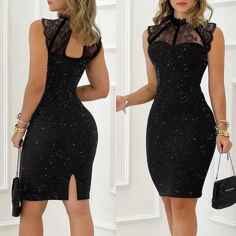 Summer Elegant Women Luxury Sexy Black Lace Dresses Sleeveless Formal Bodycon Dress Clothes