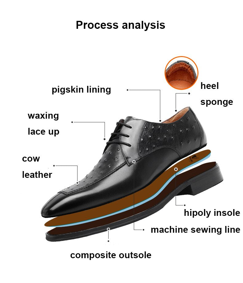 ParGrace Genuine Leather Derby Men Shoes Ostrich Pattern  Classic Design