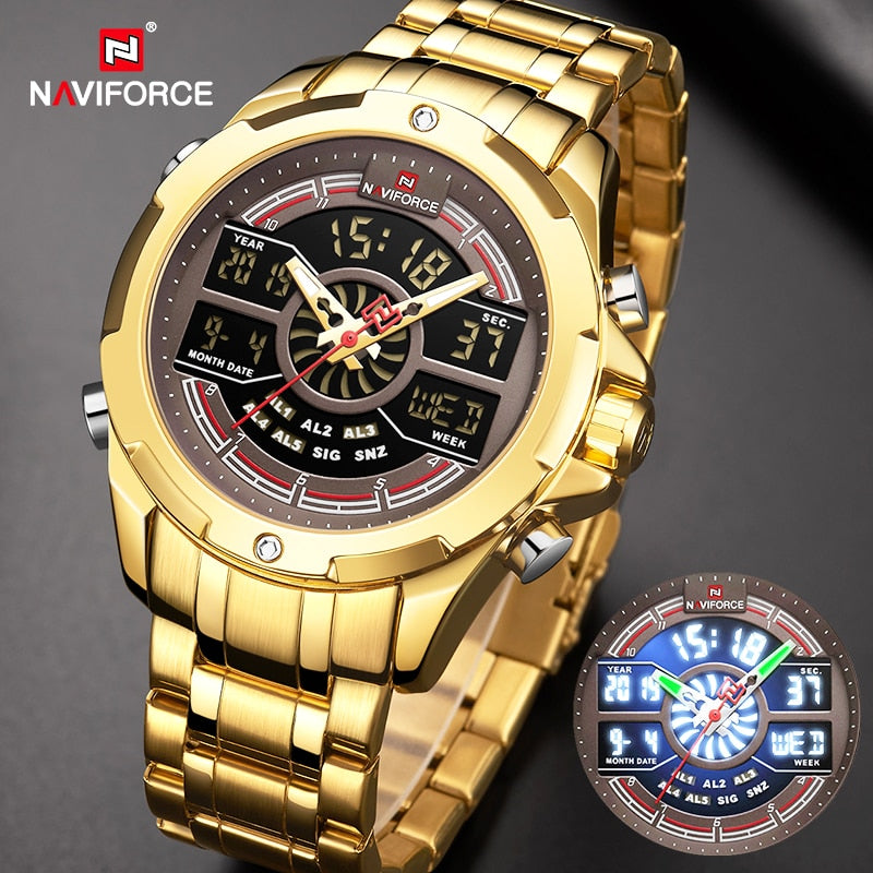 NAVIFORCE Digital Chronograph Sport Quartz Wrist Watch Stainless Steel Waterproof