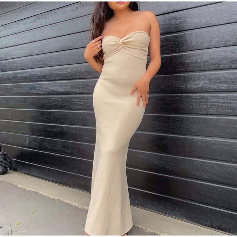 ParGrace New Knitted Strapless Backless Dresses