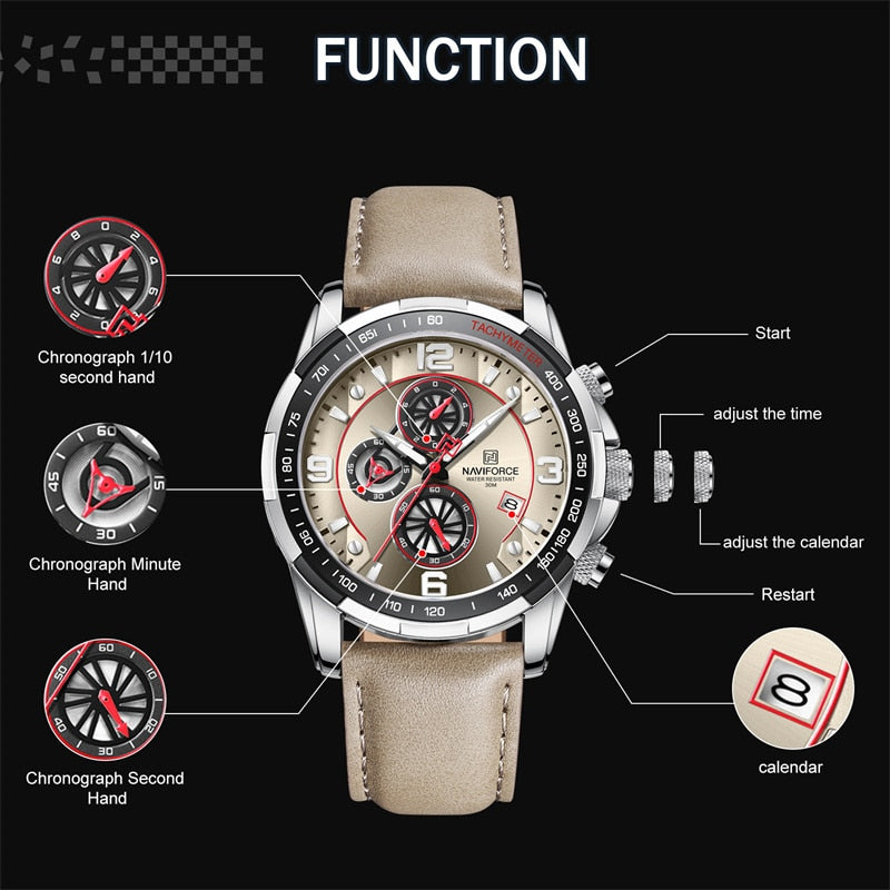 NAVIFORCE Watch For Men Multifunction Sport Waterproof  Quartz