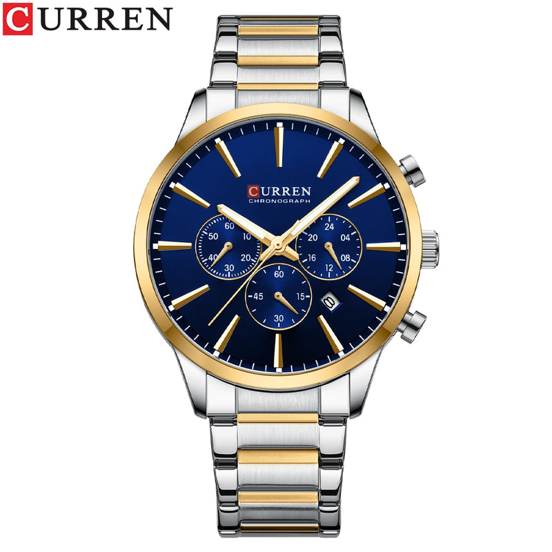 CURREN Quartz Watches  New  Stainless Steel Strap with Luminous Hands Chronograph