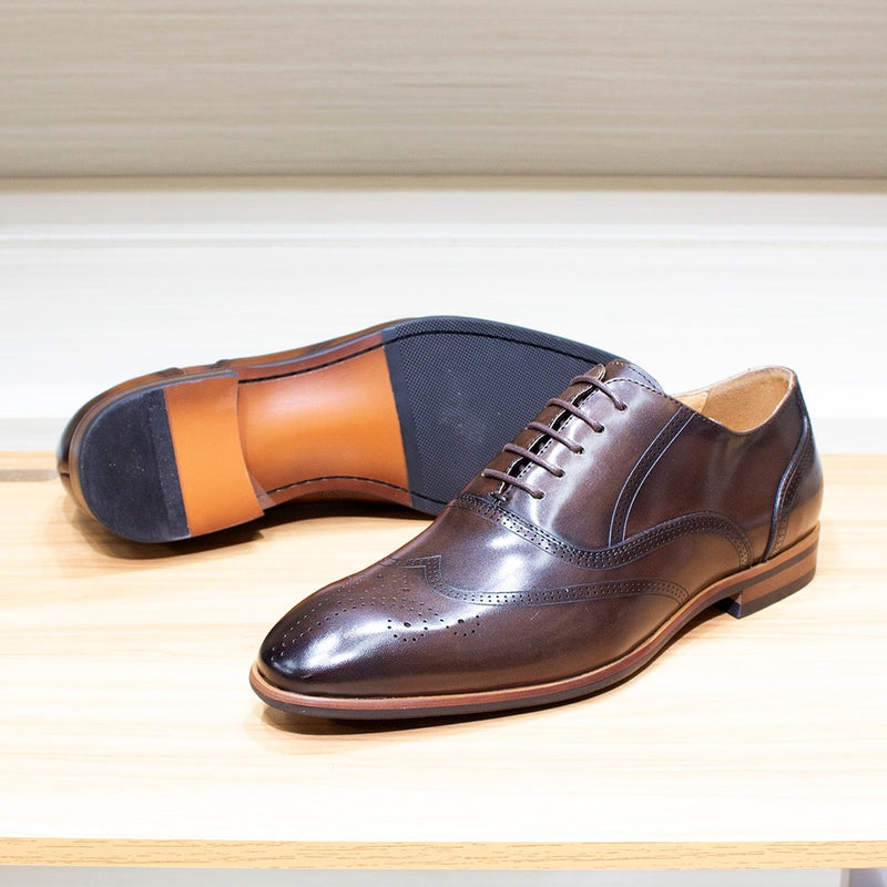 ParGrace Wingtip Oxford Genuine Leather Dress Shoes Handmade Lace Up