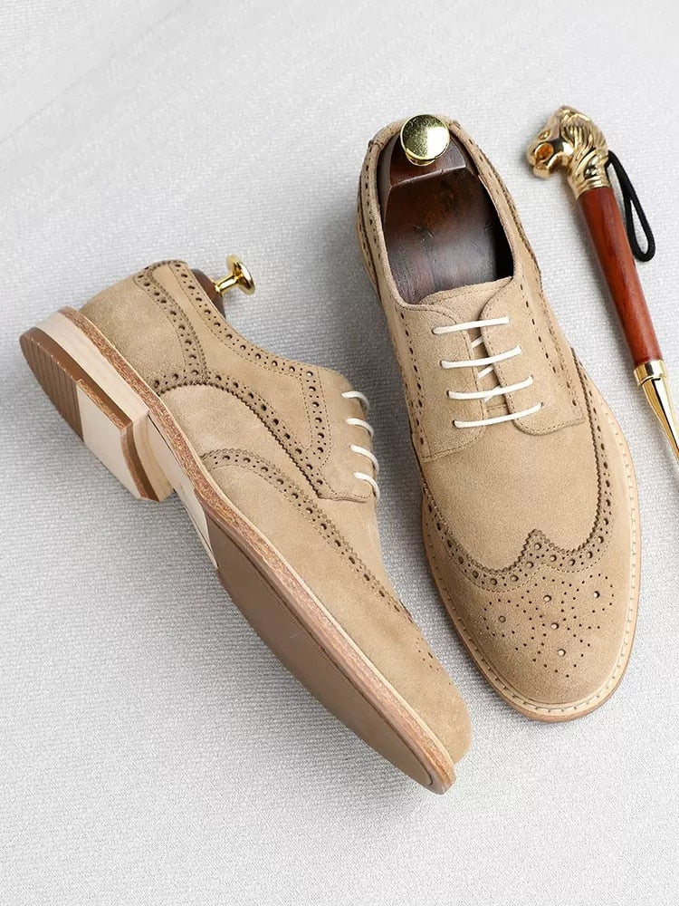 ParGrace Genuine Derby Men Shoes Cow Suede Leather