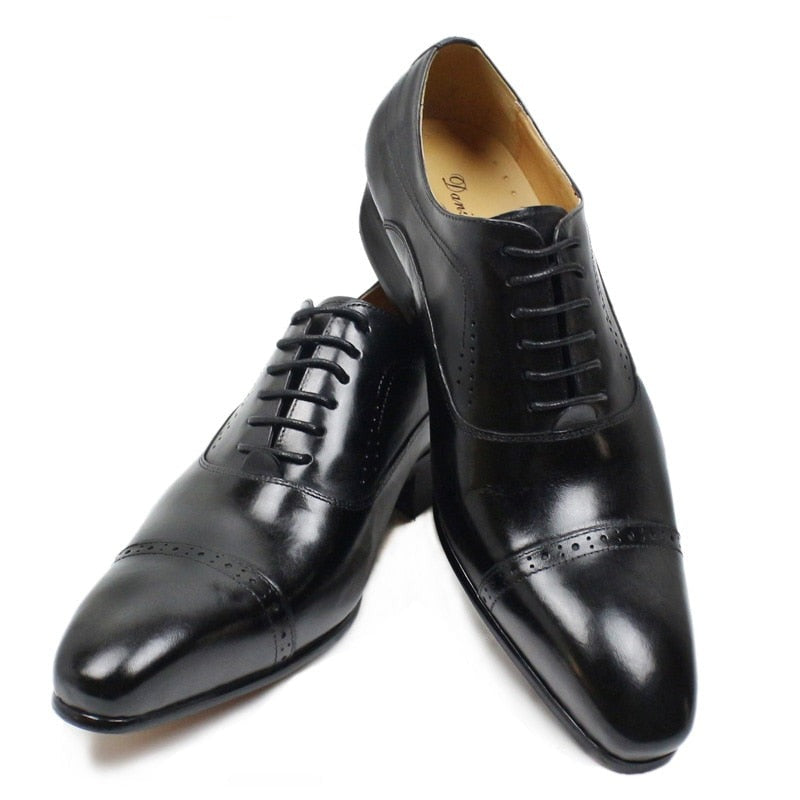 Oxford Shoes Lace Up Pointed Cap in genuine Leather