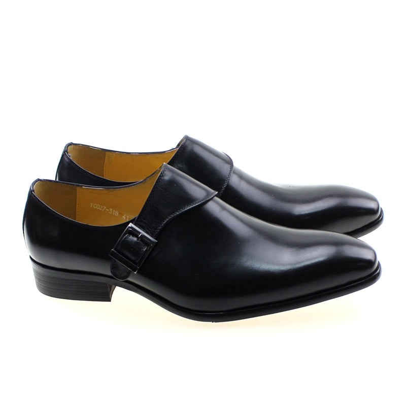 ParGrace  Classic Genuine Leather Buckle Monk Strap