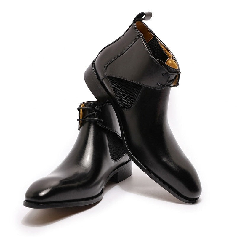 ParGrace Luxury Design Ankle Boots Lace-up Genuine Leather