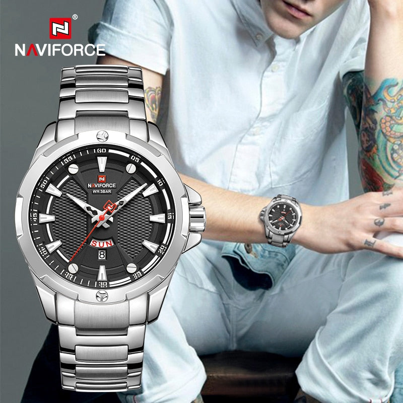 NAVIFORCE   Military Sport Quartz Wristwatch Casual Clock Stainless Steel Wateproof