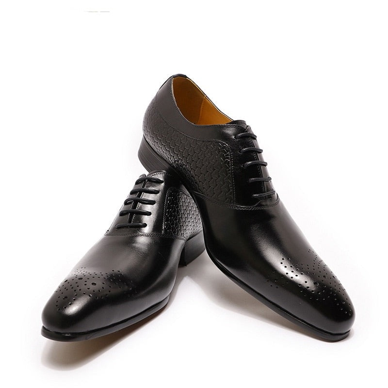 ParGrace Luxury  Genuine Leather Prints Oxford Shoes