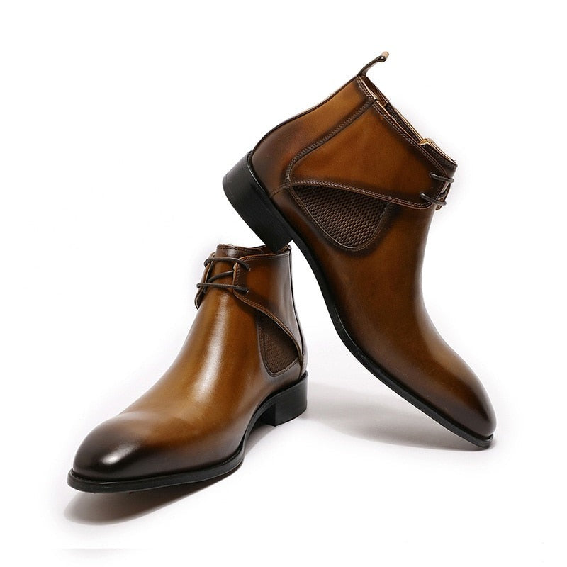 ParGrace Luxury Design Ankle Boots Lace-up Genuine Leather