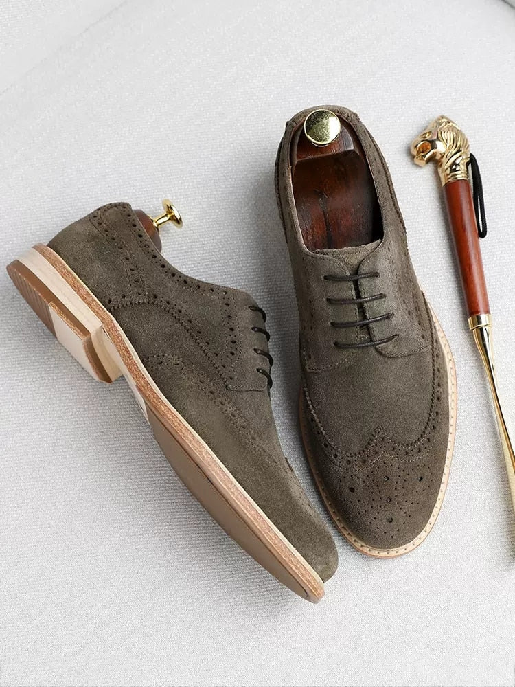 ParGrace Genuine Derby Men Shoes Cow Suede Leather