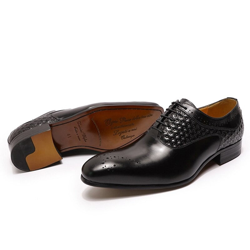 Italian Luxury  Oxford Leather Shoes  Lace Up Pointed  Office Business Formal Shoes