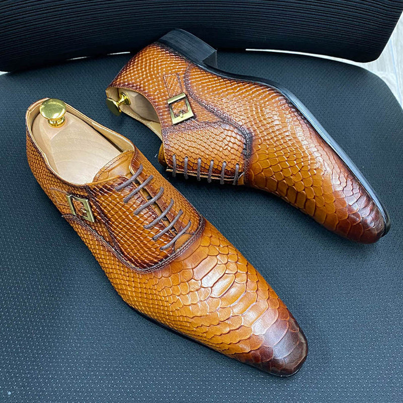 Luxury Mens Wedding Oxford Shoes Black Brown Genuine Leather Snake Print