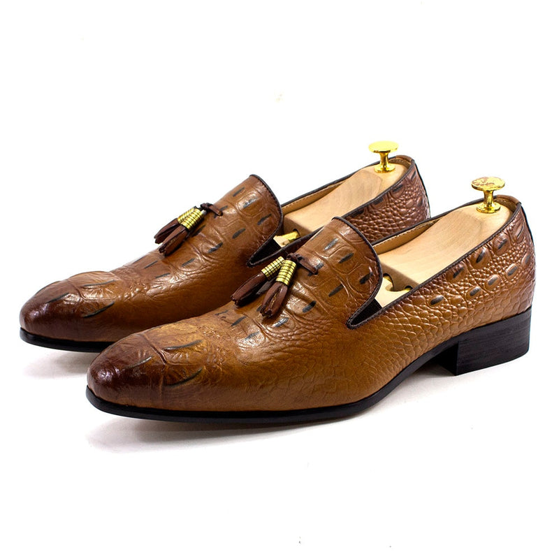 ParGrace Tassel Loafer Genuine Leather Crocodile Prints