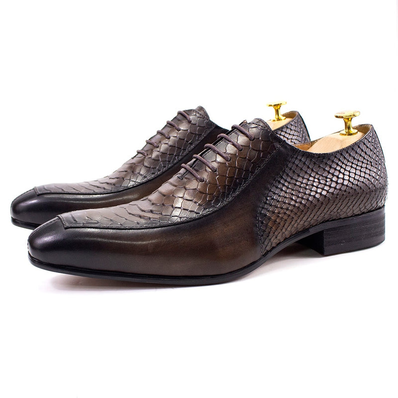 Classic Lace Up Oxfords Genuine Leather Snake Pattern