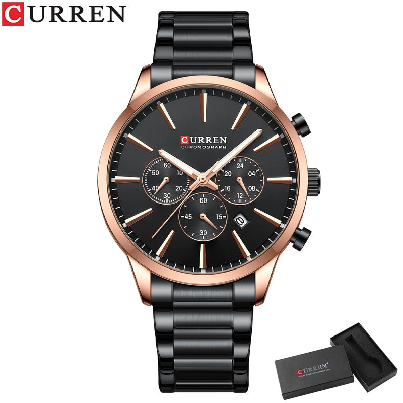 CURREN Quartz Watches  New  Stainless Steel Strap with Luminous Hands Chronograph