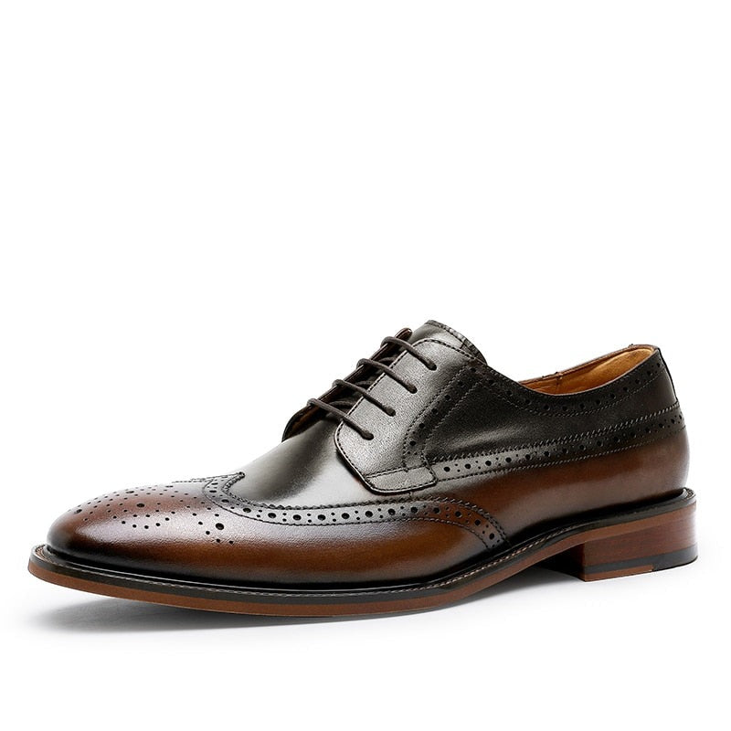 ParGrace Genuine Leather Derby Business Dress Gentleman Classic Design  Brogue Carved