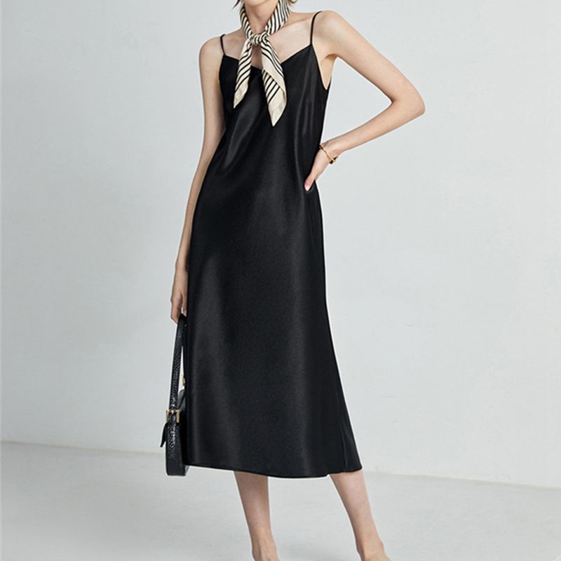ParGrace Elegant Women Dress Adjustable Strap Satin Maxi Long